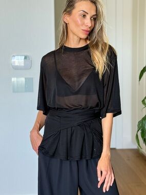 Sheer Black Short Sleeve Top Relaxed style tee